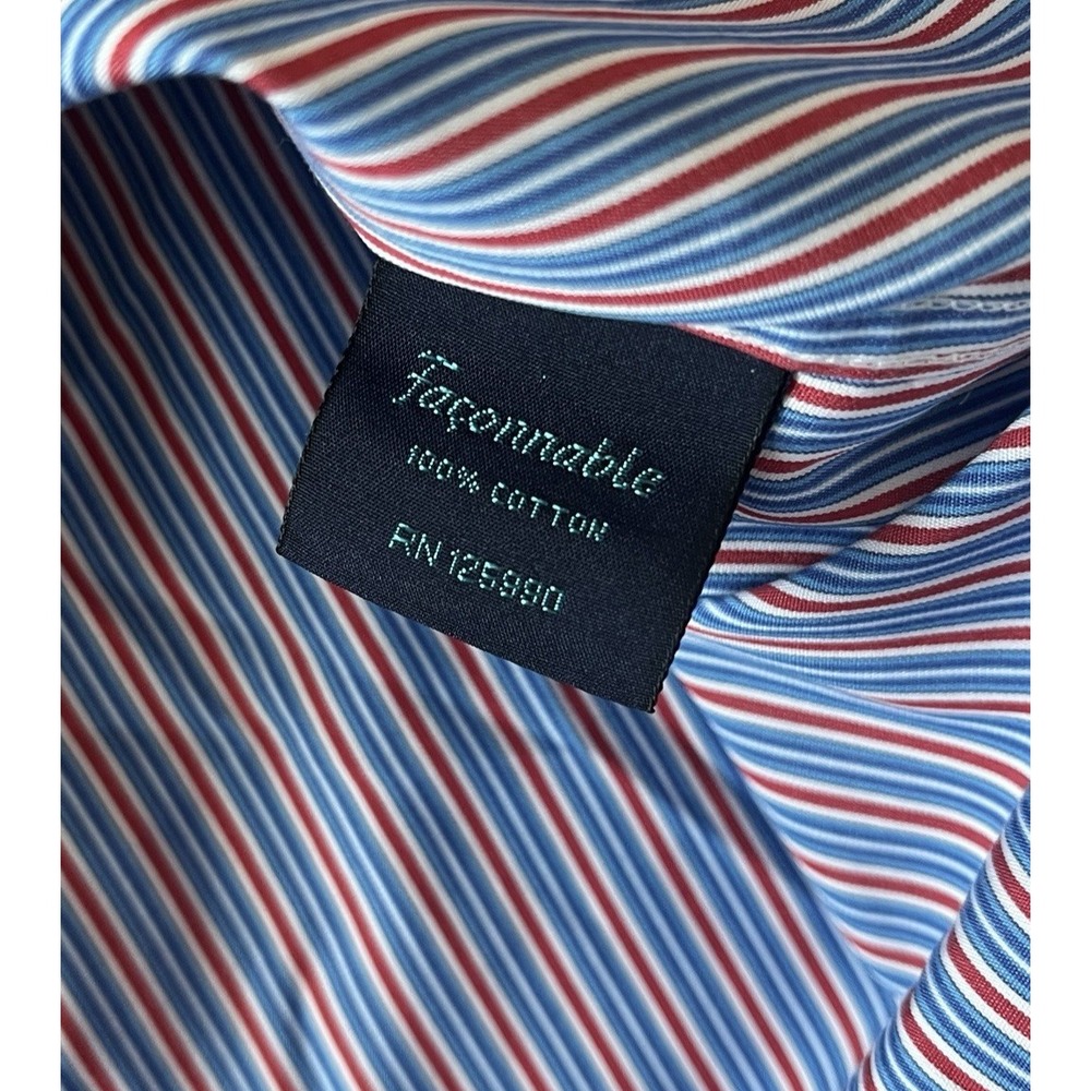 Faconnable Men's Size XL Trend Dress Shirt Red Blue White Stripe 100% Cotton - Picture 4 of 8